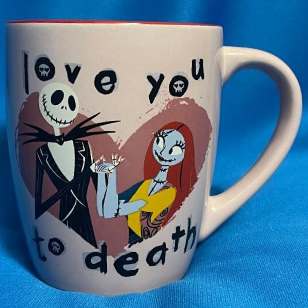 NEW ~ THE NIGHTMARE BEFORE CHRISTMAS LOVE YOU TO DEATH MUG / CUP JACK AND SALLY